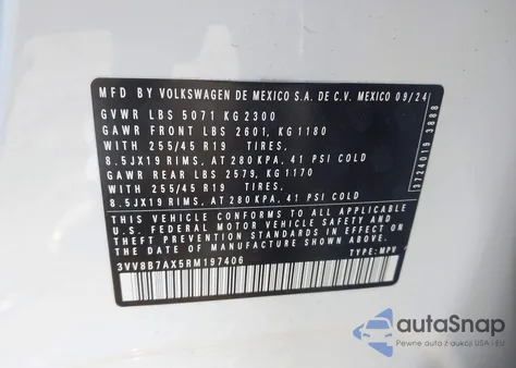 2024 Volkswagen Tiguan 2.0T Se R-Line Black z USA, uszkodzony, nr VIN 3VV8B7AX5RM197406